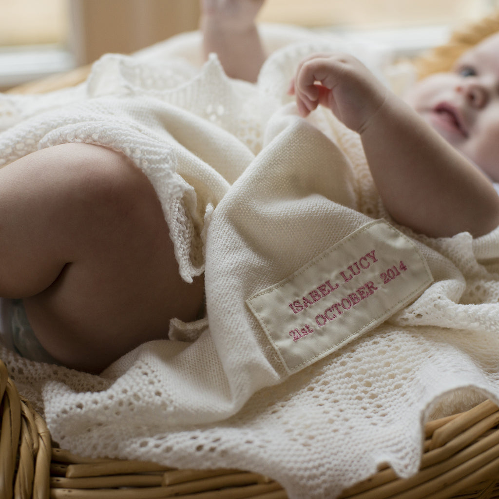 Large Ivory Personalised Baby Shawl